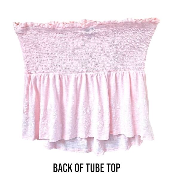 TORRID Plus Size Pink Cotton Strapless Smocked Bodice Embroidered Top 1X - Picture 9 of 14